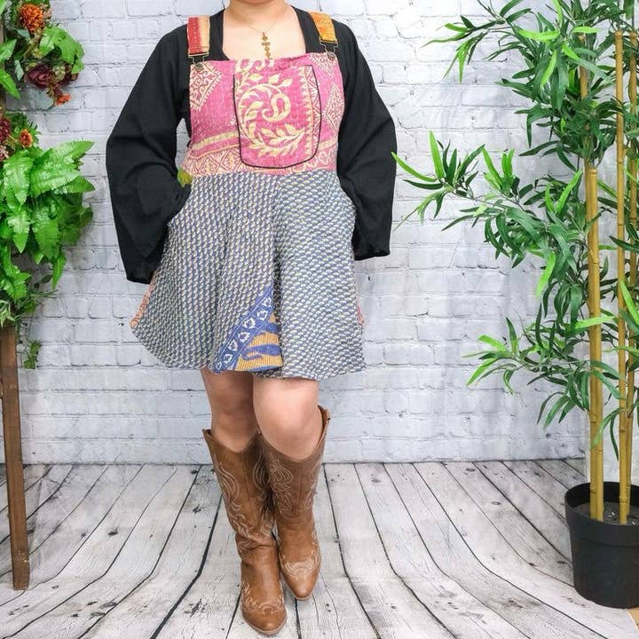 Karma Nepal Crafts – Engroshandel Romper - Dame – Kantha kort, flagrende boho-romper1