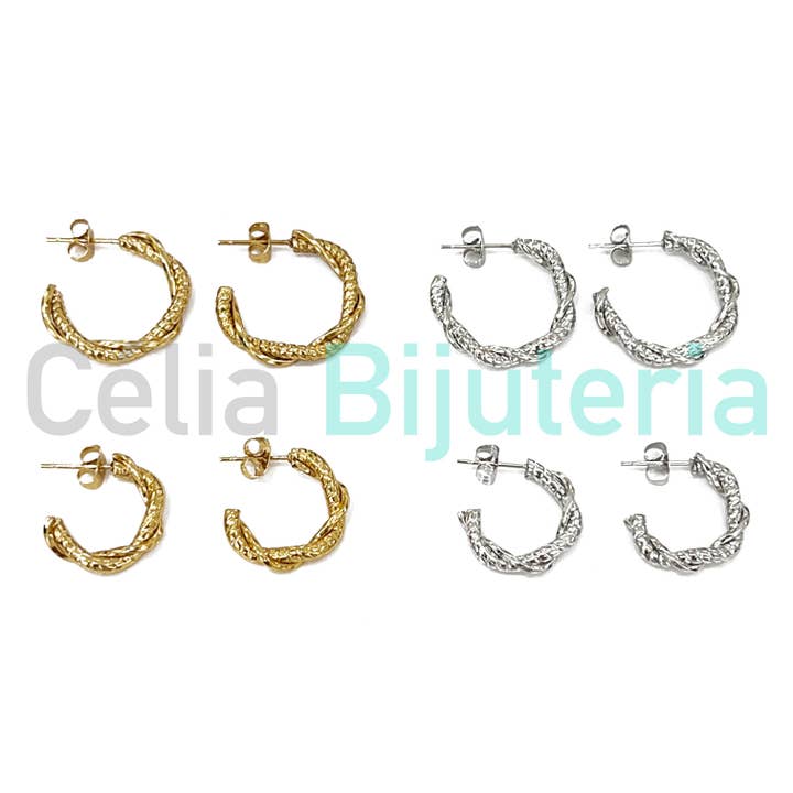 Tvinnade detaljerade stålörhängen - ringar för wholesale av Celli Biju