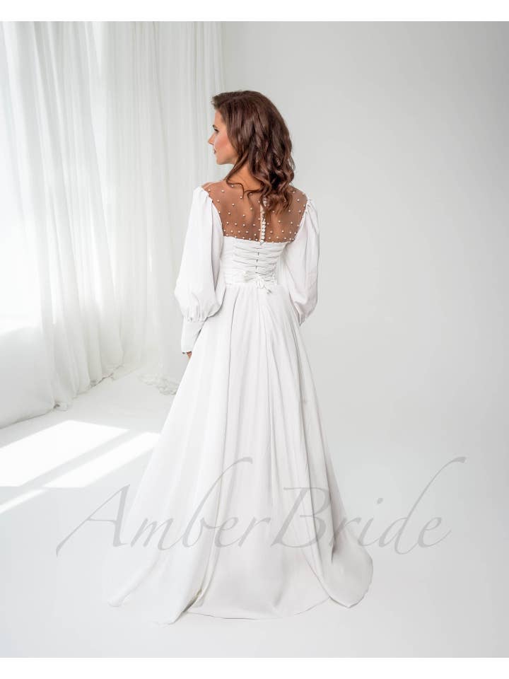 Amber Commerce Group, MB (AmberBride.com) - Wholesale Gown - Women's - IN STOCK! Boho Wedding Dress with Puffy SleevesÂ
