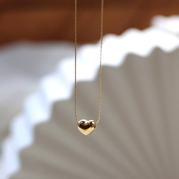 Puffed Heart Pendant Necklace - Authentic - Gold for wholesale by Visée Bijoux