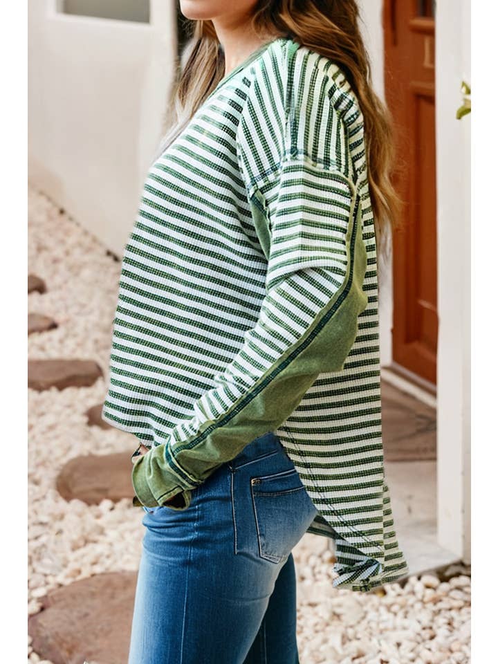 Little Daisy Closet - Wholesale Blouse - Women's - LDC Stripe Round Neck Casual Blouse1