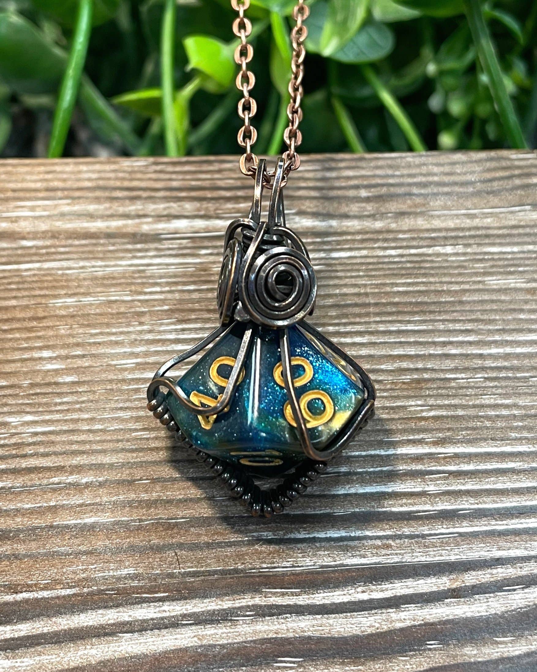 Handmade by Marlayna – wholesale Pendant/charm necklace – Wire Wrapped D10 Dice Pendant- Random Color/Pattern, DnD Necklace4