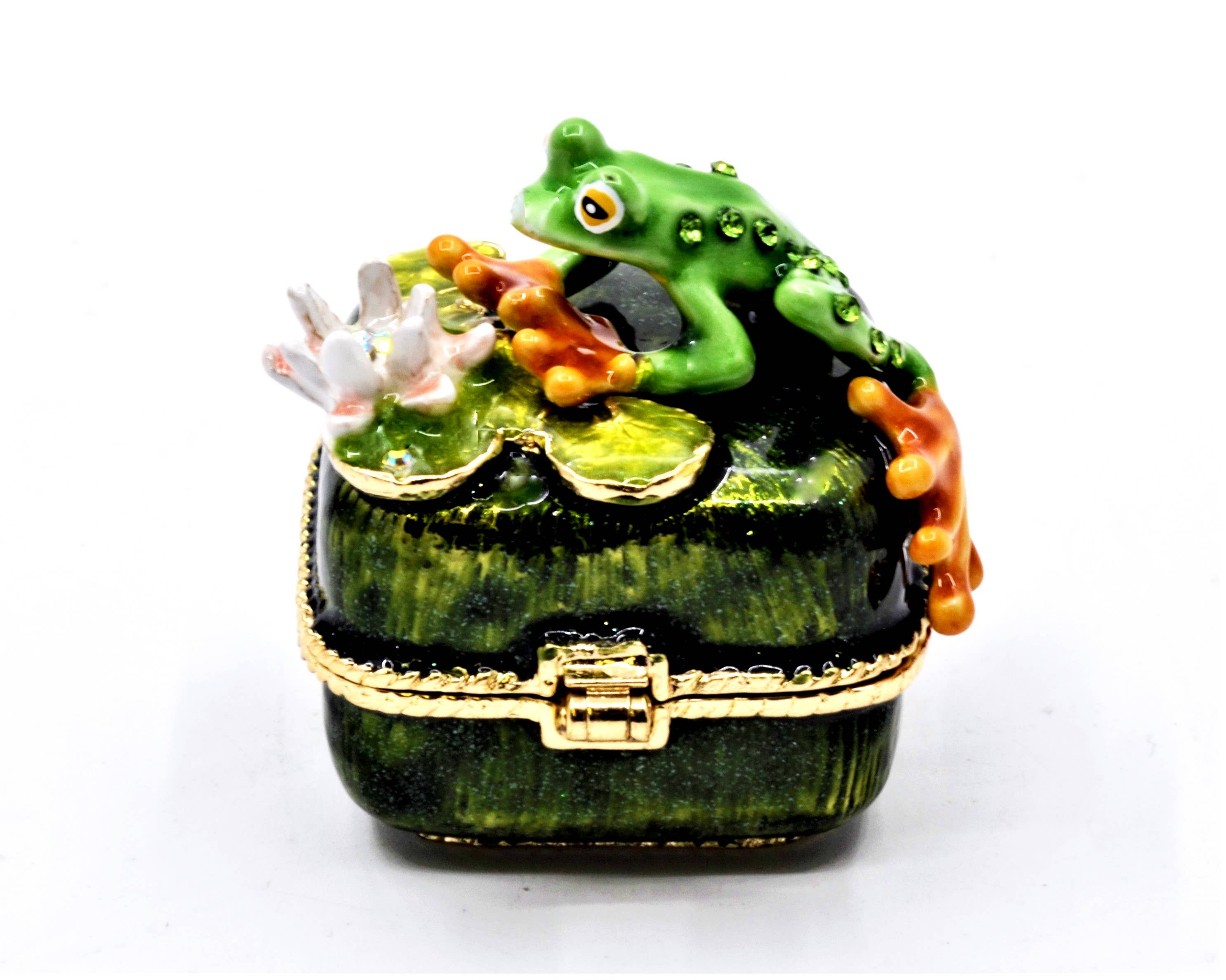 Ciel Collectables - Wholesale Jewelry Box/Organizer - Funny Frog On Floral Trinket Box. Hand Made with Enamel2