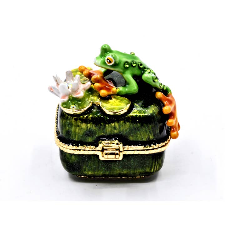 Ciel Collectables - Wholesale Jewelry Box/Organizer - Funny Frog On Floral Trinket Box. Hand Made with Enamel2