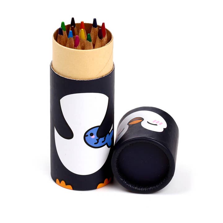 Puckator Ltd - Wholesale Pencil Case/Pouch - Adoramals Penguin Pencil Pot with 12 Colouring Pencils