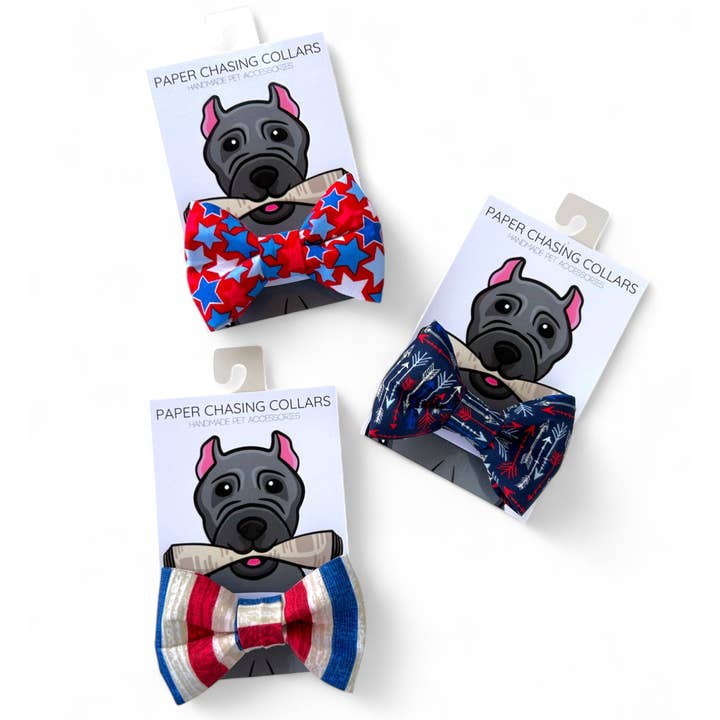 Freedom 3 Pack Dog Collar Bow Tie 4th of July Impulse Item for wholesale by Paper Chasing Collars Dog Accessories