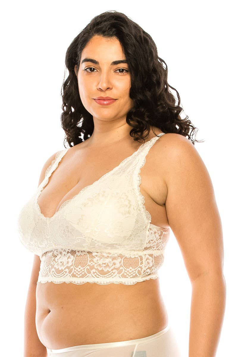 Best Underwear Line - Wholesale Bralette - Women's - Plus Size Floral Lace Overlay Bralette-YM-32307Q-BLT1