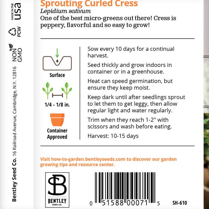 Bentley Seed Co. - Wholesale Plant Seeds - Cress, Curled Seed Packets1