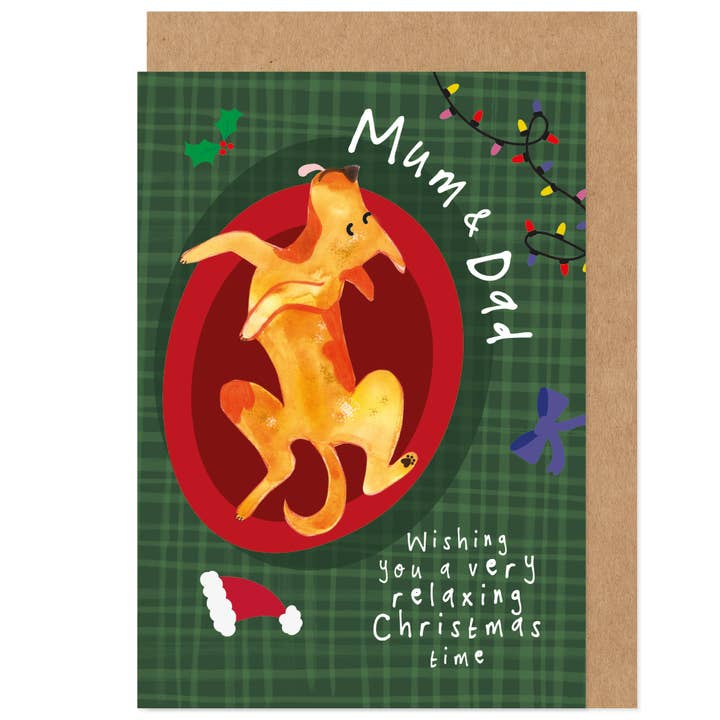 Dog Relaxing Christmas Time Card - Parents, Grandparents for wholesale by Bow & Bell