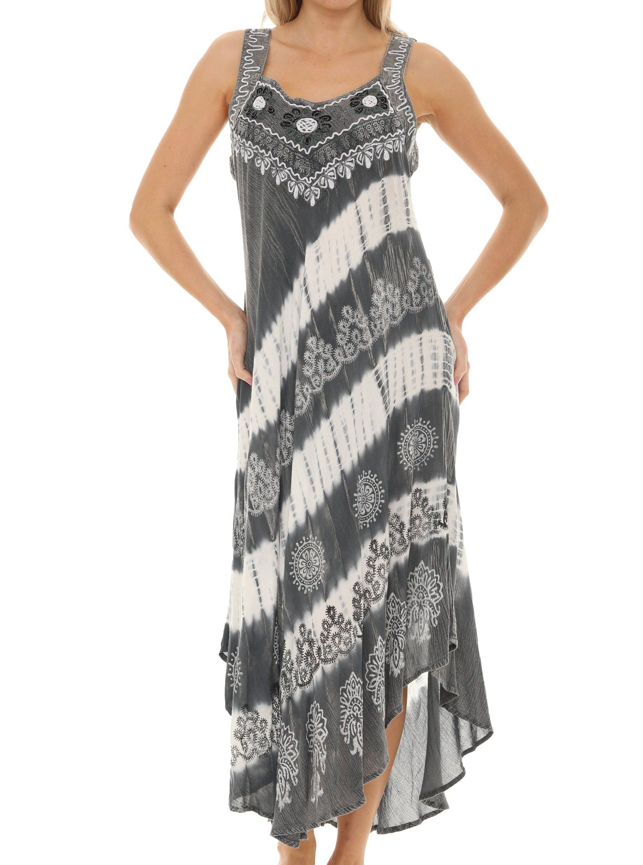 Shoreline Wear. INC - Vendita all'ingrosso Vestito - Donna - Prendisole lungo senza maniche tie-dye a righe diagonali0