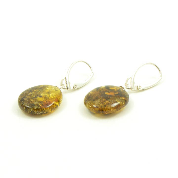 Grön polerad Amber Drop örhängen med 925 Sterling Silver för wholesale av The Natural Amber