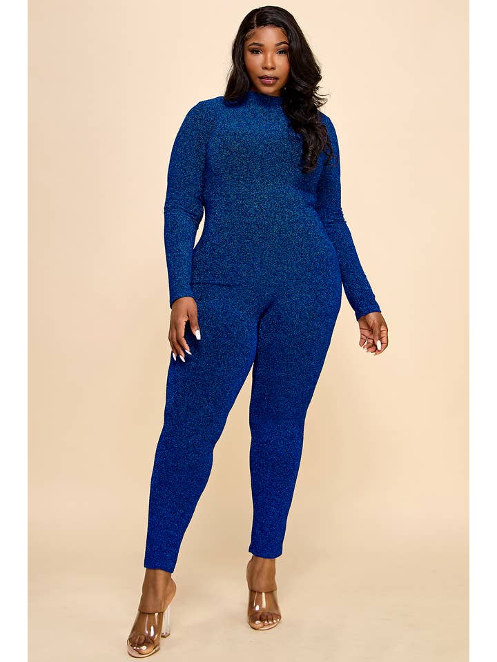 Namatt Design - Wholesale Jumpsuit - Women's - Plus Glitter Mock Neck Zipper Back Closure Catsuit7