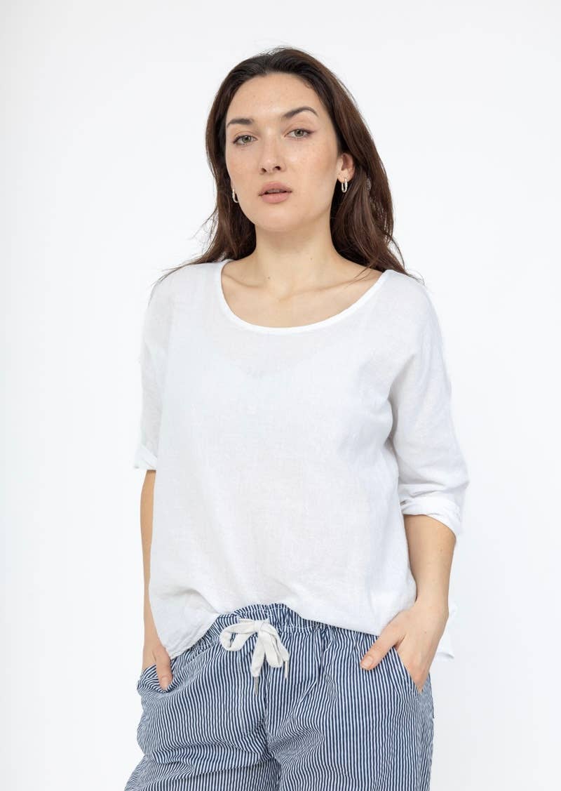 LINEN & COTTON HOUSE – Engroshandel T-shirt – til kvinder – Crop-top i bomuld og hør, bedst sælgende model 101129
