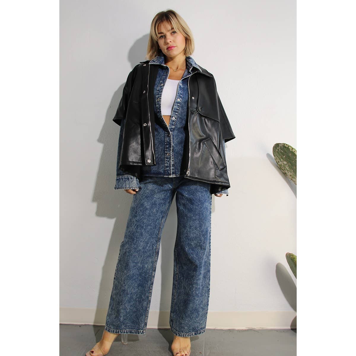 WASHED DENIM SHIRTS JACKEET AND PANTS SET for wholesale on Faire12