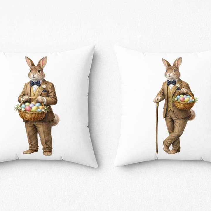 Dapper Bunny Easter Throw Pillow, Several Colors for wholesale by Upside Down Owl Farm