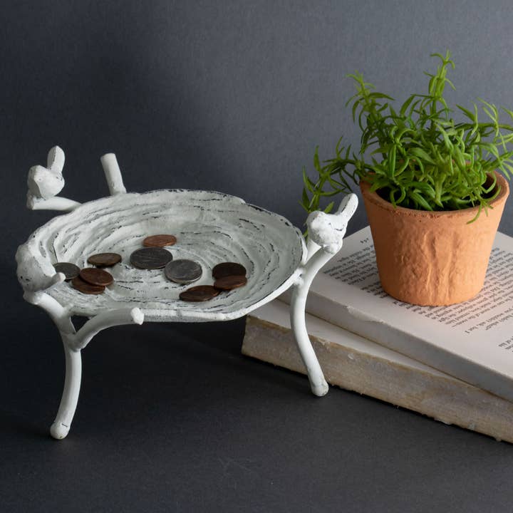 Foreside Home & Garden - Wholesale Jewelry Dish - Flora White Antique Birds Nest Deco Jewelry Trinket Tray