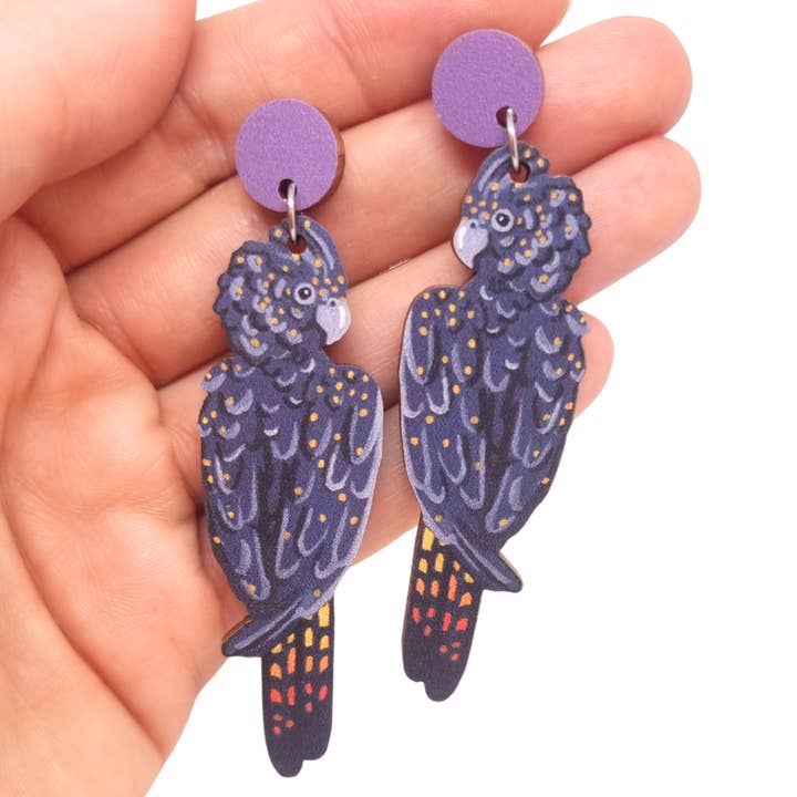 Black Cockatoo Australian Bird Earrings for wholesale by Pixie Nut & Co.