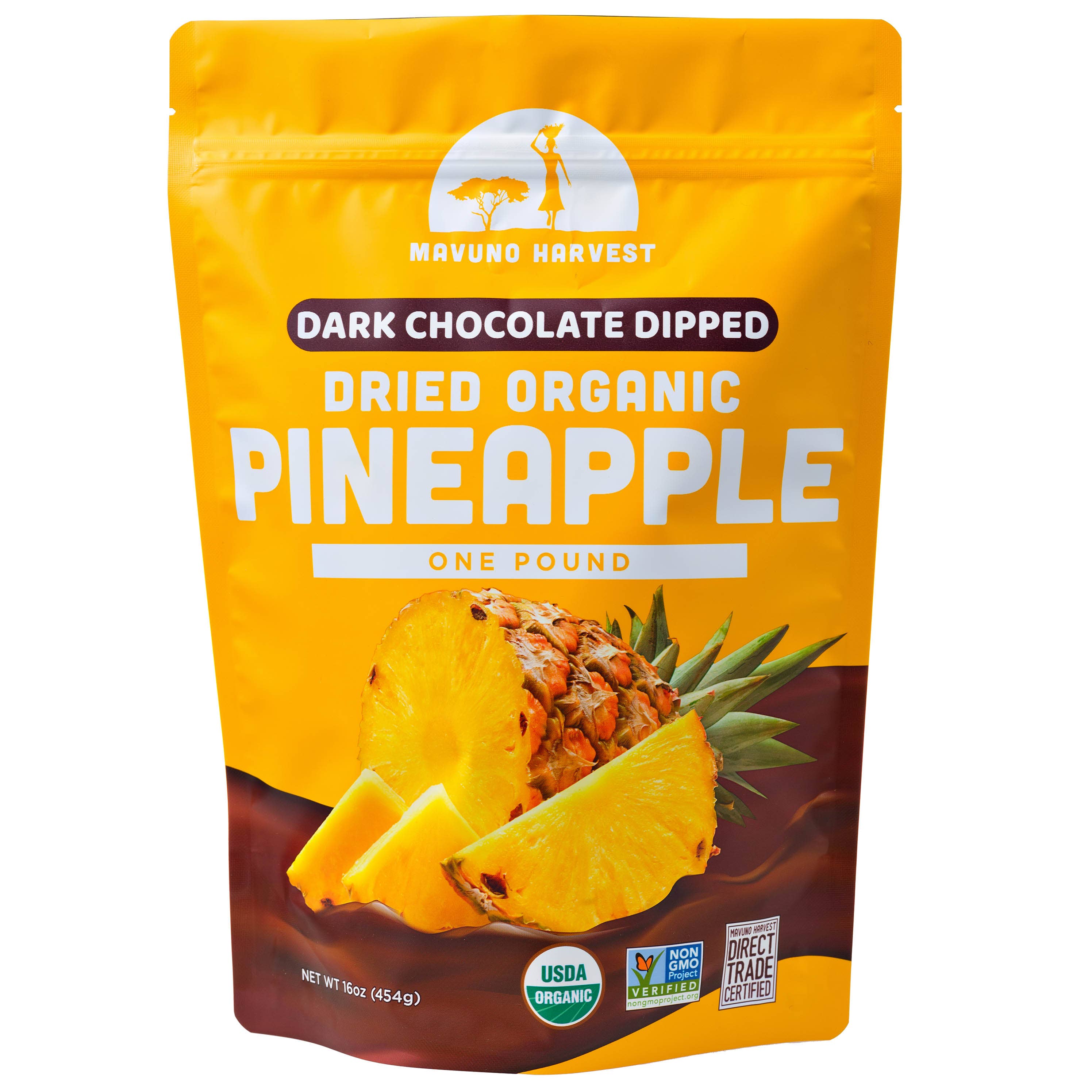 Mavuno Harvest Organics - Wholesale Dried/Dehydrated Fruit - Organic Dark Chocolate Dipped Dried Pineapple, 6-pack case5