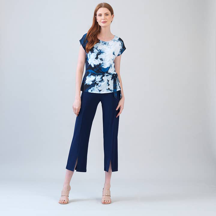 T622P2 - Abstract Floral Print Soft Knit Side Tie Top for wholesale by Clara Sunwoo