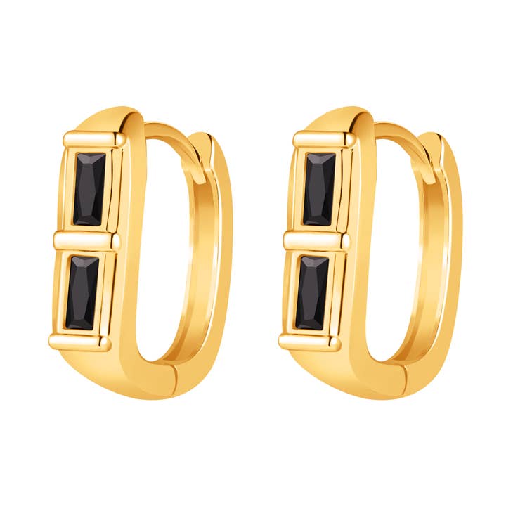 duo baguette black stone huggie earrings for wholesale by Cool and Interesting