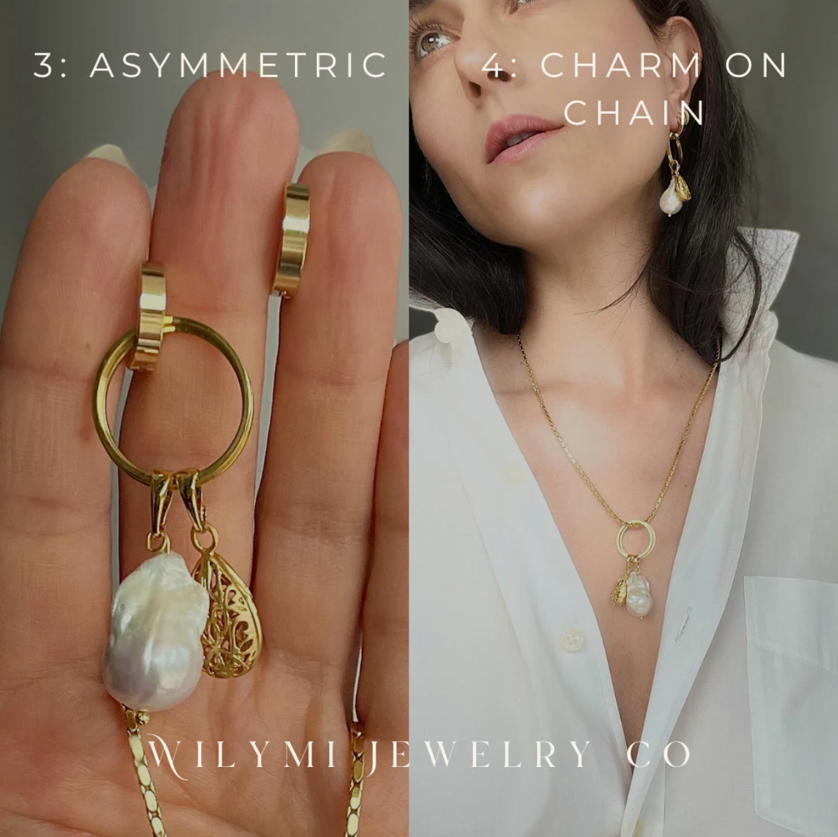 WILYMI Jewelry Co - Vente Boucles d'oreilles pendantes - Créoles baroques multifonctions CLARITY avec perles | Doré13