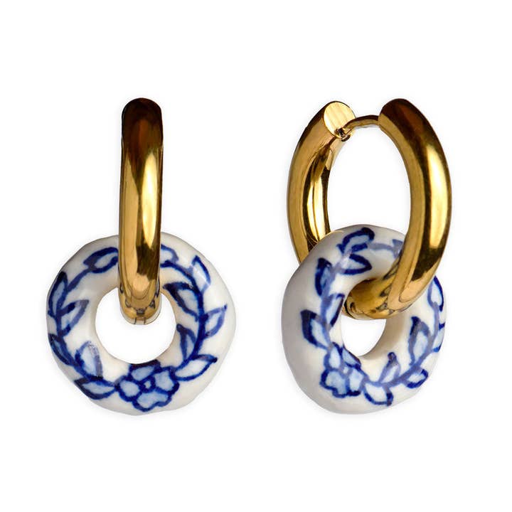 Anneday - Wholesale Oorringen - Delfts blauwe oorbellenset met kroon