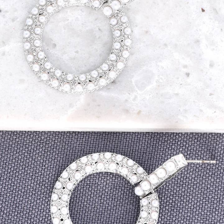 Circle Door Knocker Gold Plated Pearl Earrings for wholesale by SP Sophia Collection