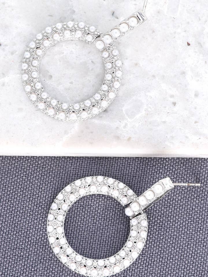 Circle Door Knocker Gold Plated Pearl Earrings for wholesale by SP Sophia Collection