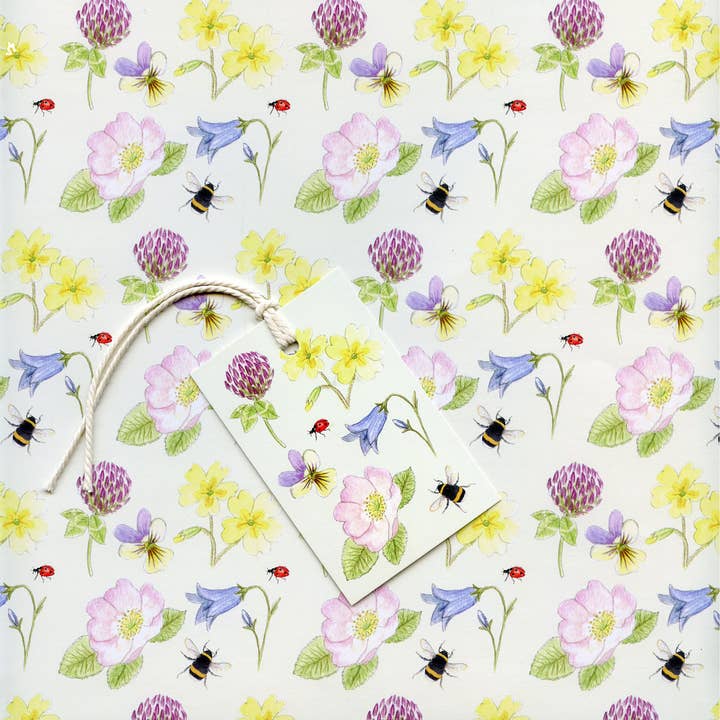 Wild Flower & Bumblebee Gift Wrap & Tags for wholesale by Rie Designed