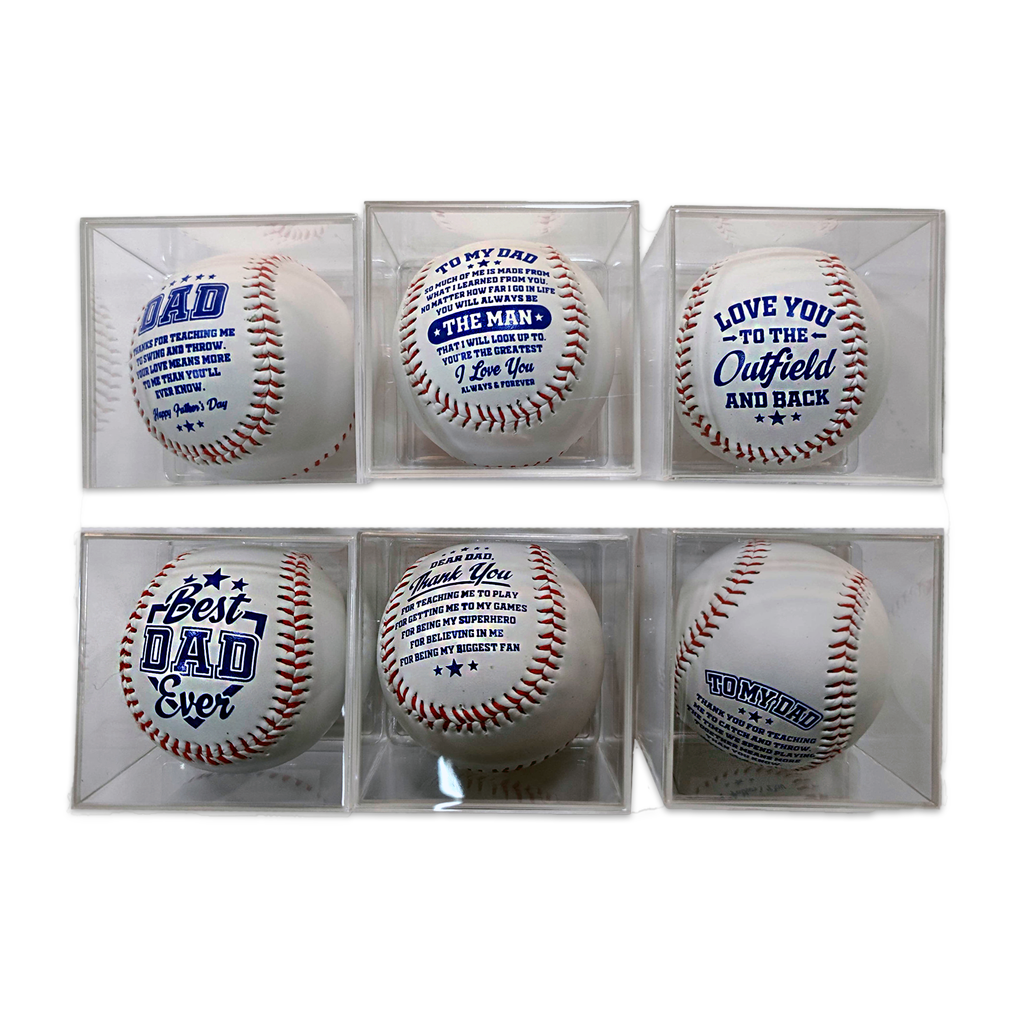 Novelty Closeout - Wholesale Decorative Tabletop Object - Father's Day Dad Theme Baseball Keepsake Assortment- 6/Pack0