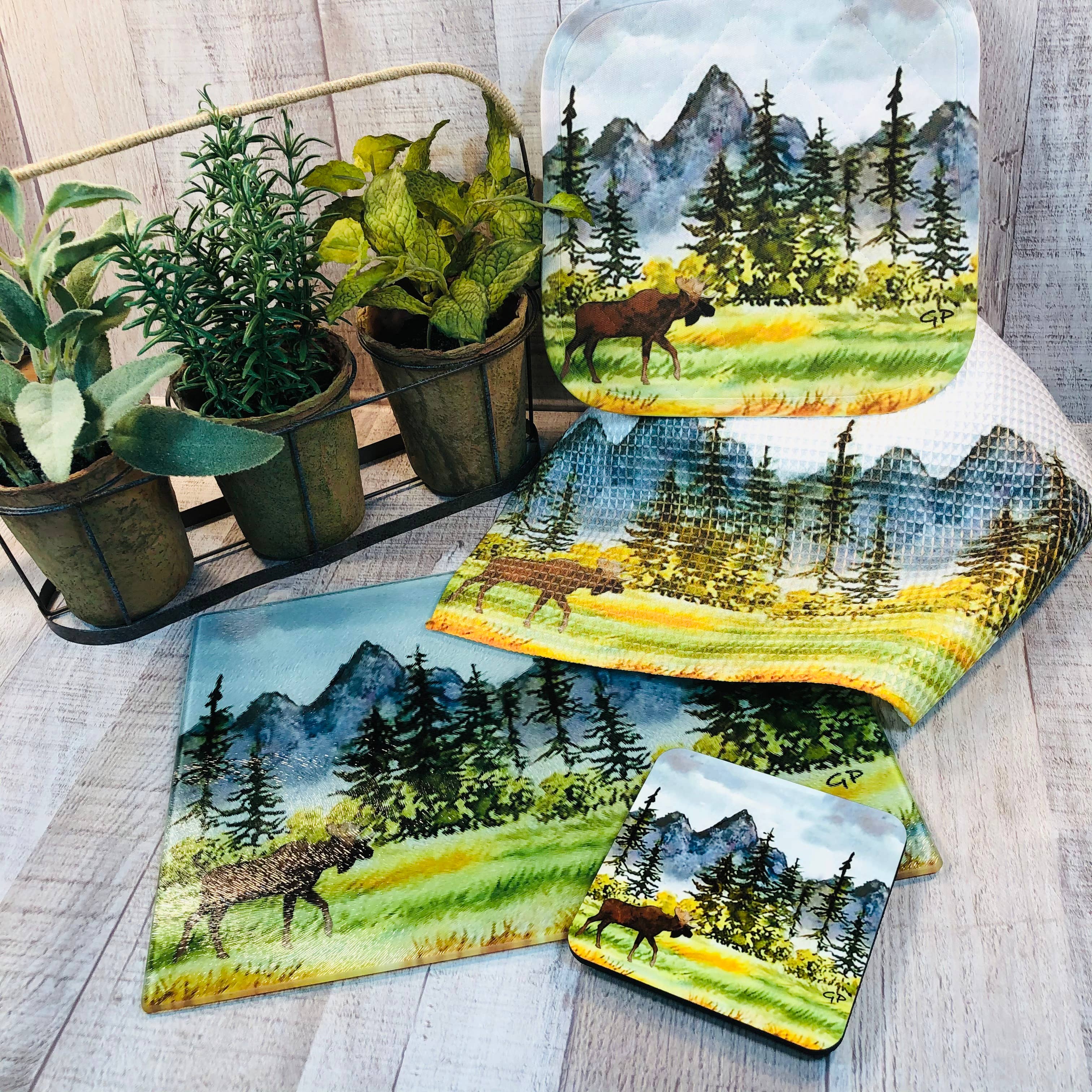 GP Originals - Vente Sous-verre - Moose Meadows Ensemble de dessous de verre 4 pièces avec dos en liège1