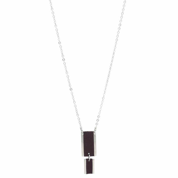 Collana con intarsio in pelle a doppio rettangolo bordeaux per la vendita all'ingrosso da parte di Sobo & Co Jewellery