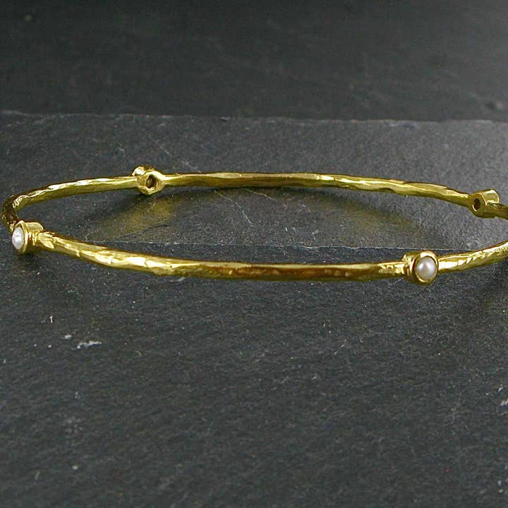 Siren Silver Ltd - Vente Bracelet jonc - Bracelet jonc en laiton plaqué or avec pierres5