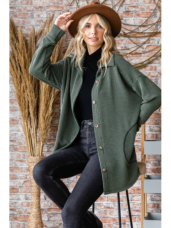 PLUS LONG SLEEVE SOLID RIB KNIT SHACKET for wholesale by Pink Irene Wholesale