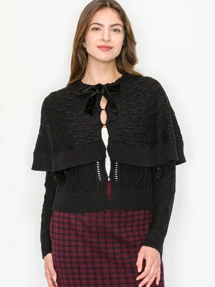 Maglione Nero a Maglia con Dettaglio a Mantella a Strati per la vendita all'ingrosso da parte di Yal New York