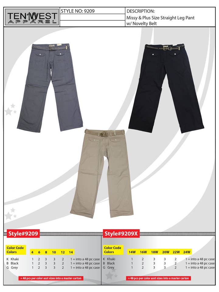 Bukser i store størrelser med bælte Khaki for engroshandel hos Ten West Apparel