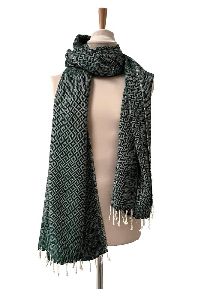 The Great Krama Thick Warm Forest Green for wholesale by Krama Heritage