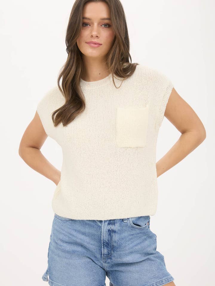 Blu Pepper - Wholesale Knit Sweater - Women's - CREWNECK SHORT SLEEVE BATWING SWEATER WITH POCKET