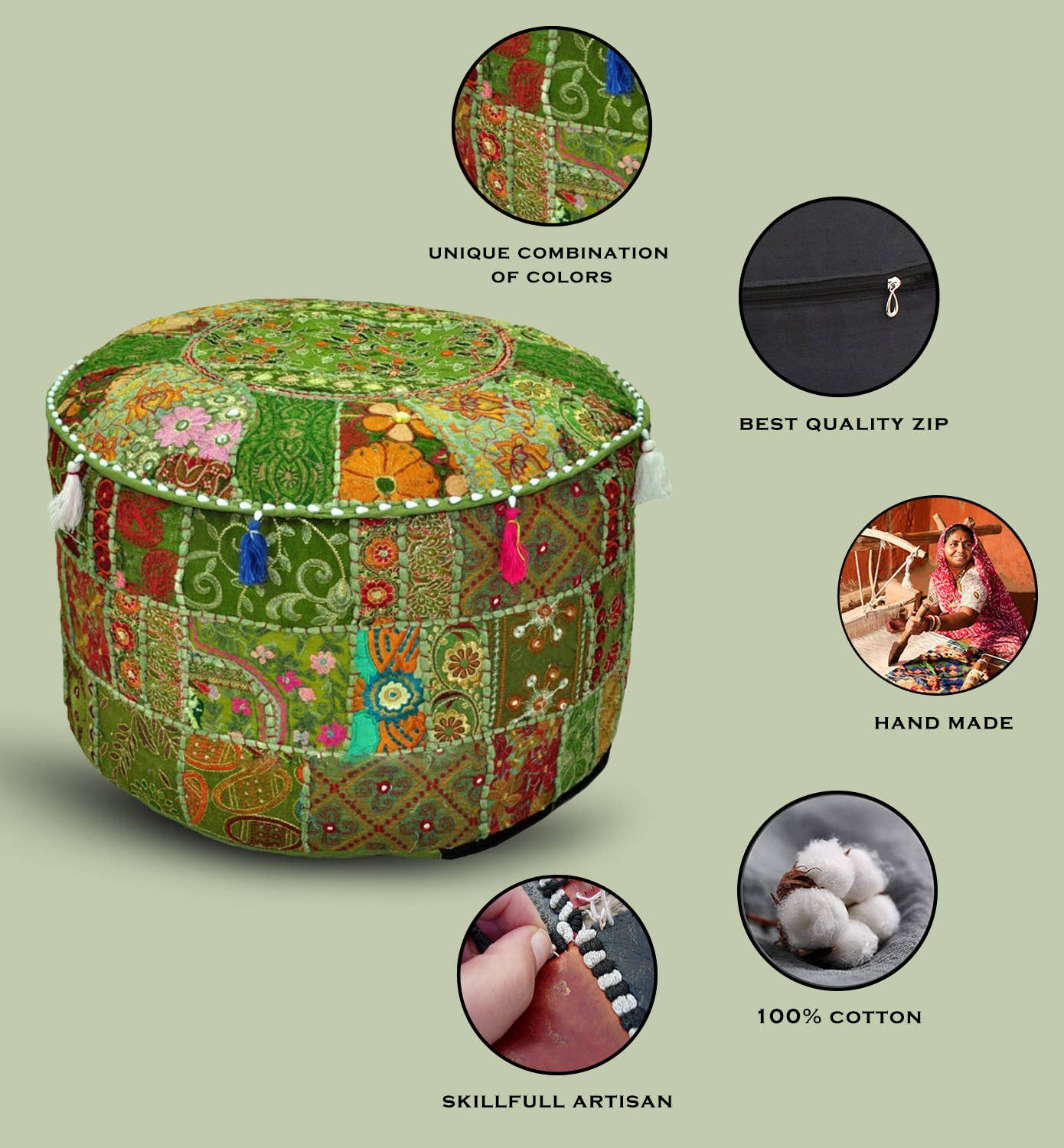 Aakriti Inc. - Wholesale Pouf - Aakriti Gallery Indian Pouf Footstool Ethnic Pouf Cover16