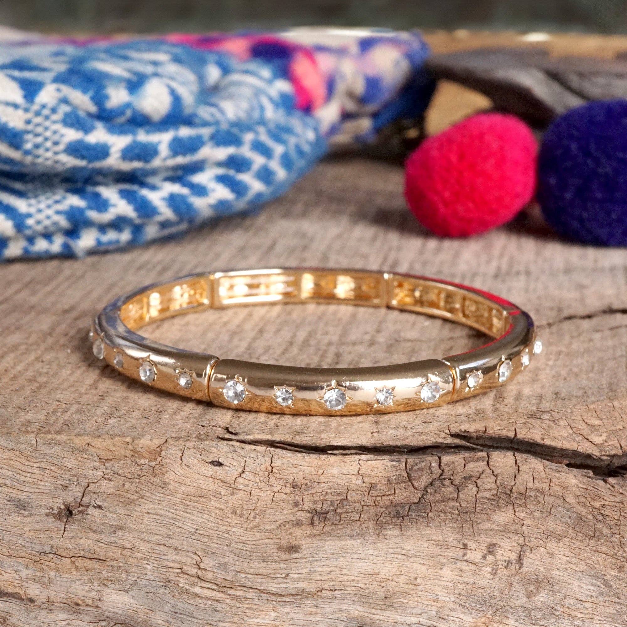 PennyLine inc - Wholesale Bangle Bracelet - Gold-Tone Eternity Stretch Bangle – Pearls, Turquoise, or Crystals10