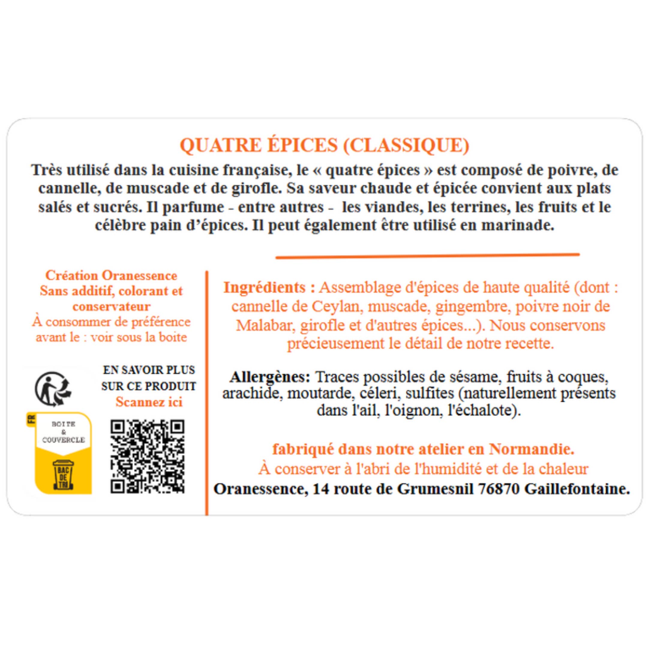 Oranessence - Vendita all'ingrosso Mix di spezie secche - Quattro spezie «classiche» (scatola da 40g)1