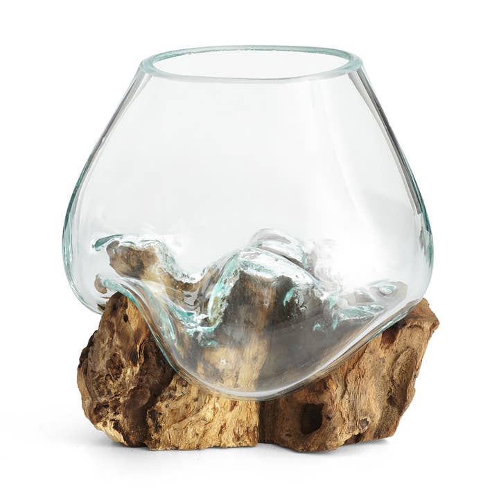 Molten Glass & Wood Sculpture - Approx 15cm Across for wholesale by Cohasset Gifts