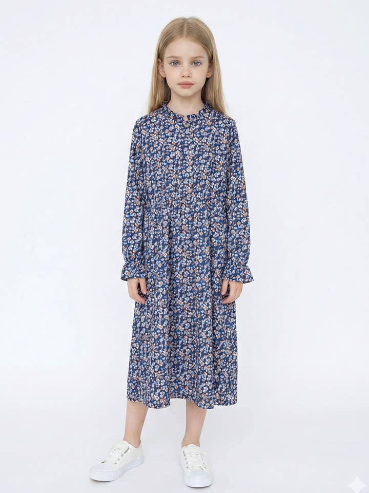 Abito lungo per bambina con stampa floreale liberty e maniche lunghe per la vendita all'ingrosso da parte di MINI MIGNON PARIS