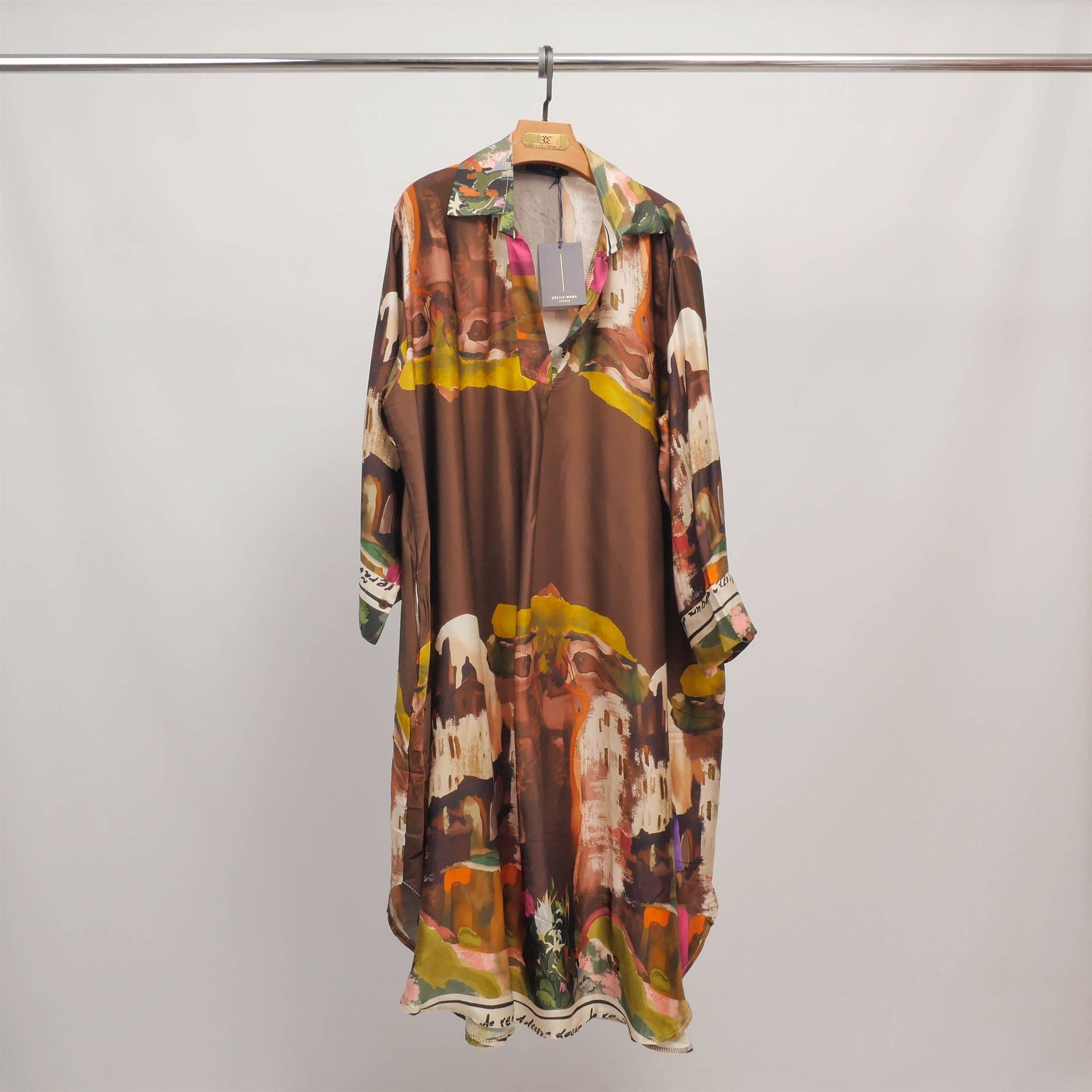 Cecile Wang - Vente Robe – femme - Robe fluide imprimé paysage col ouvert KD6120VS-272