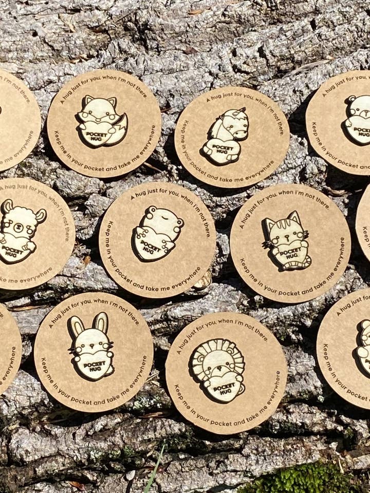 Cute Animal Pocket Hug Tokens for wholesale by Smoky Wood Studios