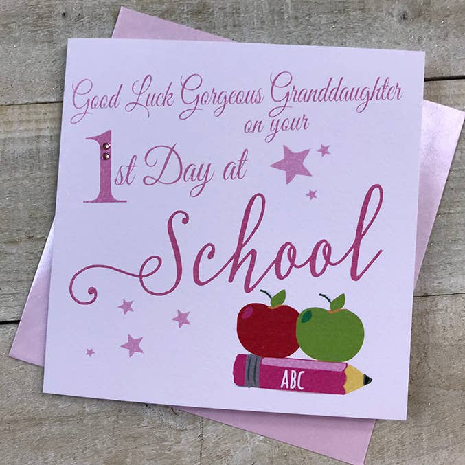 Granddaughter- First Day At School Apples (SP110-GD-AP) for wholesale by White Cotton Cards