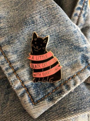 Considerate Cat Design - Wholesale Lapel Pin/Button - A Little Black Cat Goes With Everything- Hard enamel pin1