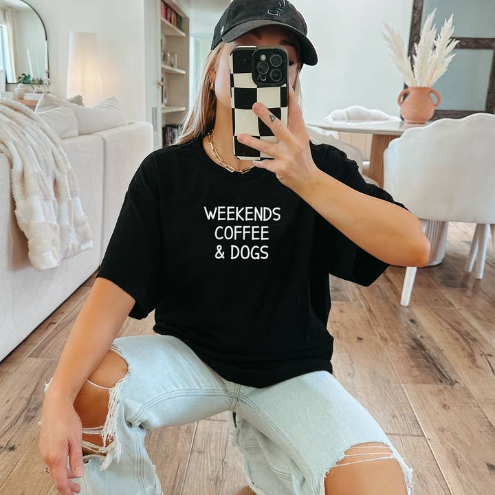 Weekends Coffee & Dogs Graphic Tee S-3XL, Dog Mom Minimalist for wholesale by be a beam