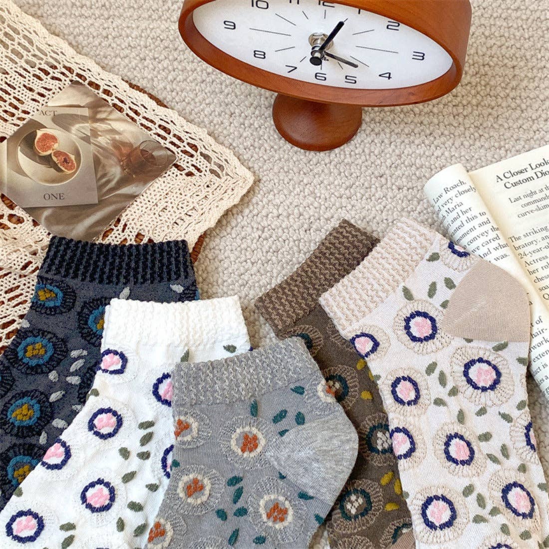 Funkyrel® Atzbranding Limited – Engroshandel Strømper - Dame – Rufia - Blomstermønstret Lavtskårne Sokker5