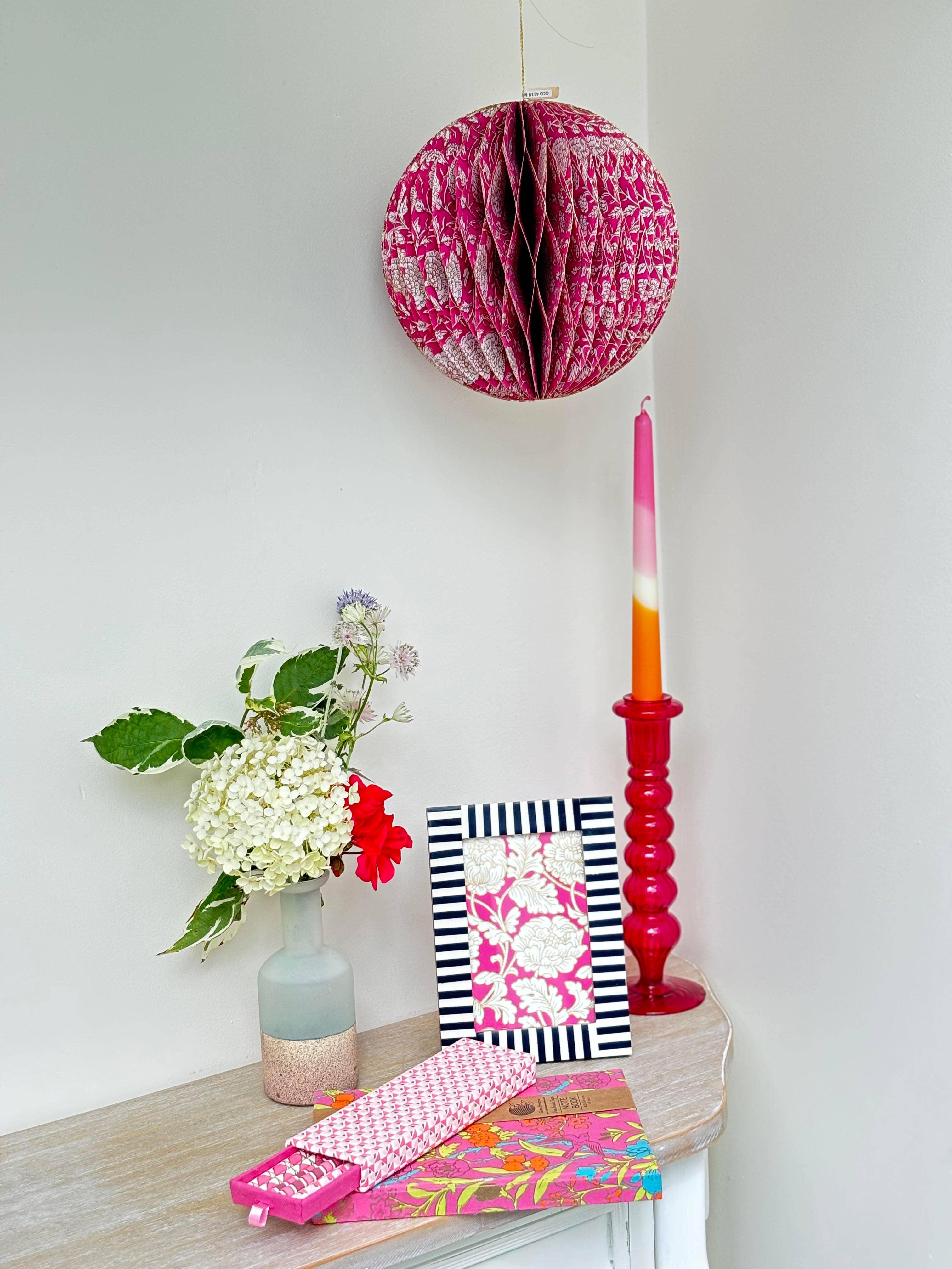 Globe Enterprise - Wholesale Ornament Set - Sustainable & Handmade Honeycomb Paper Decorations Magenta  2